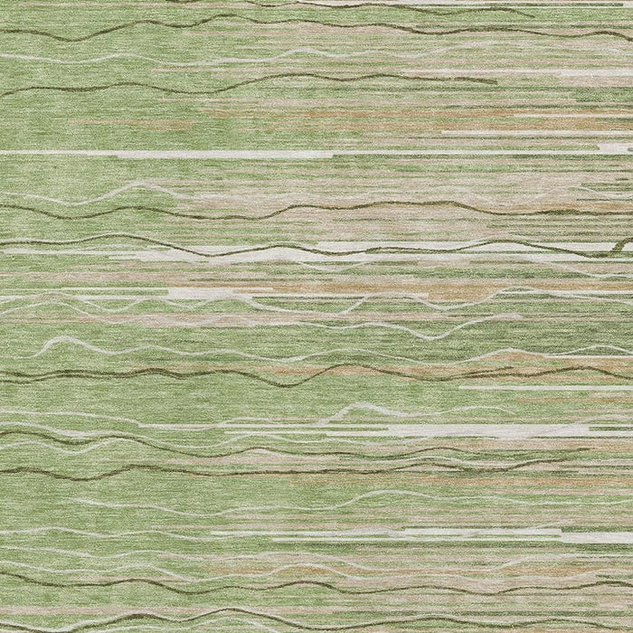10' X 14' Striped Washable Area Rug With UV Protection (678365) - Green / Ivory / Beige