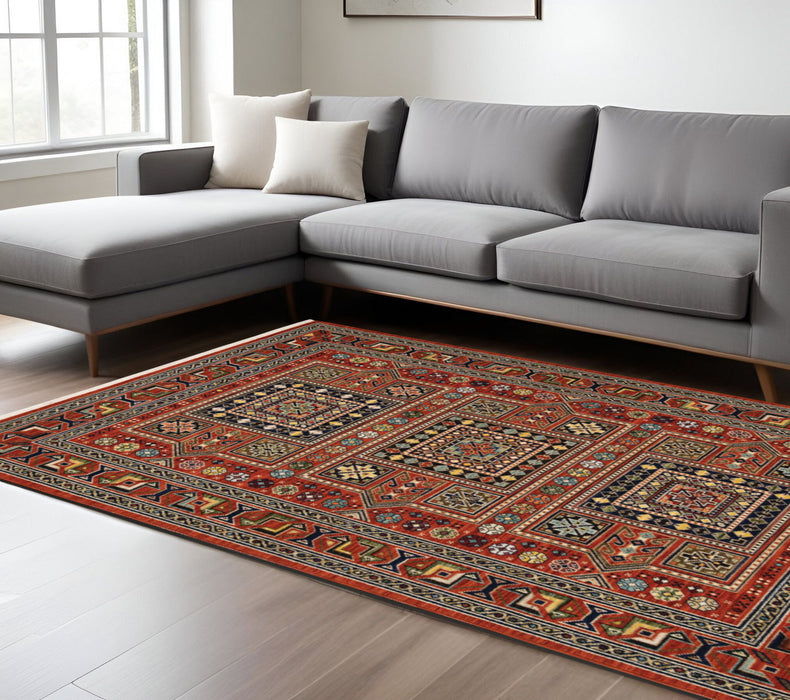 10' x 13' Oriental Power Loom Stain Resistant Area Rug With Fringe - Red Blue Beige And Green