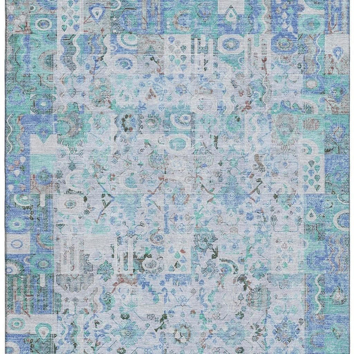 10' X 14' Patchwork Washable Area Rug With UV Protection (717761) - Blue / Ivory