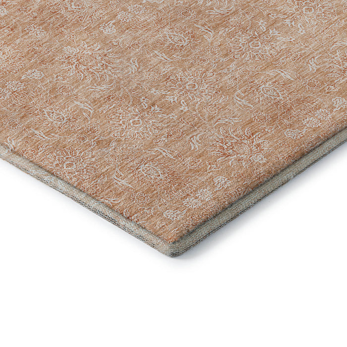 9' X 12' Floral Washable Area Rug With UV Protection (656914) - Peach / Ivory