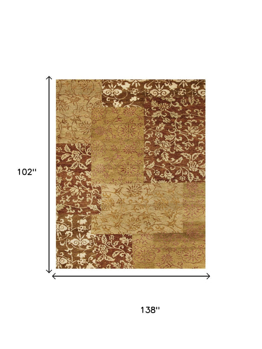 9' X 12' Patchwork Hand Knotted Area Rug (744332) - Gold / Brown