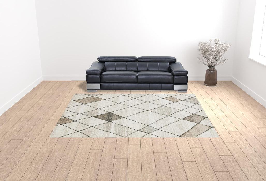 10' x 13' Geometric Power Loom Stain Resistant Area Rug - Beige Gray Tan And Brown