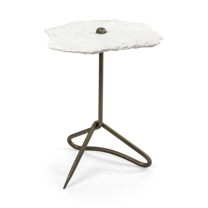 Marble End Table - Gold And White