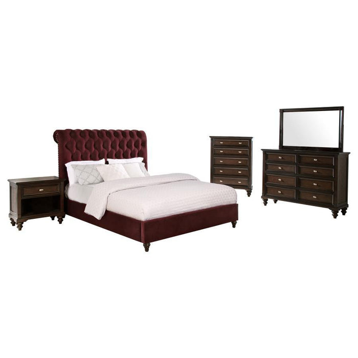 Devon - 5 Piece California King Bedroom Set - Red And Dark Oak