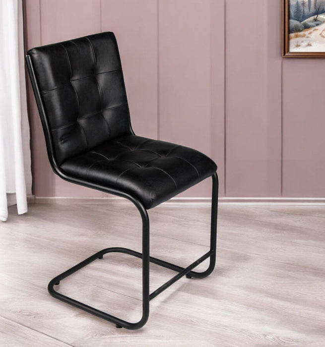 Tufted Upholstered Leather Dining Side Chair - Black
