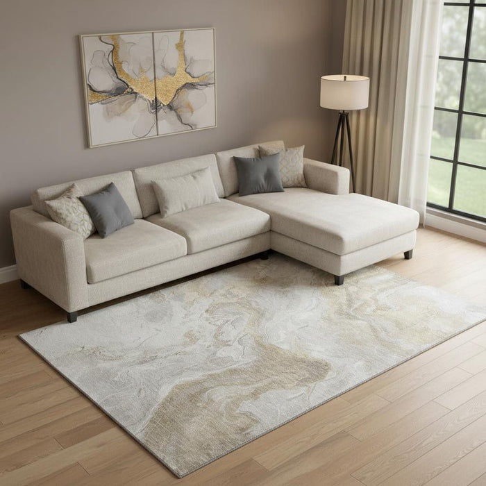 10' X 14' Abstract Washable Area Rug With UV Protection (697080) - Ivory / Tan / Beige
