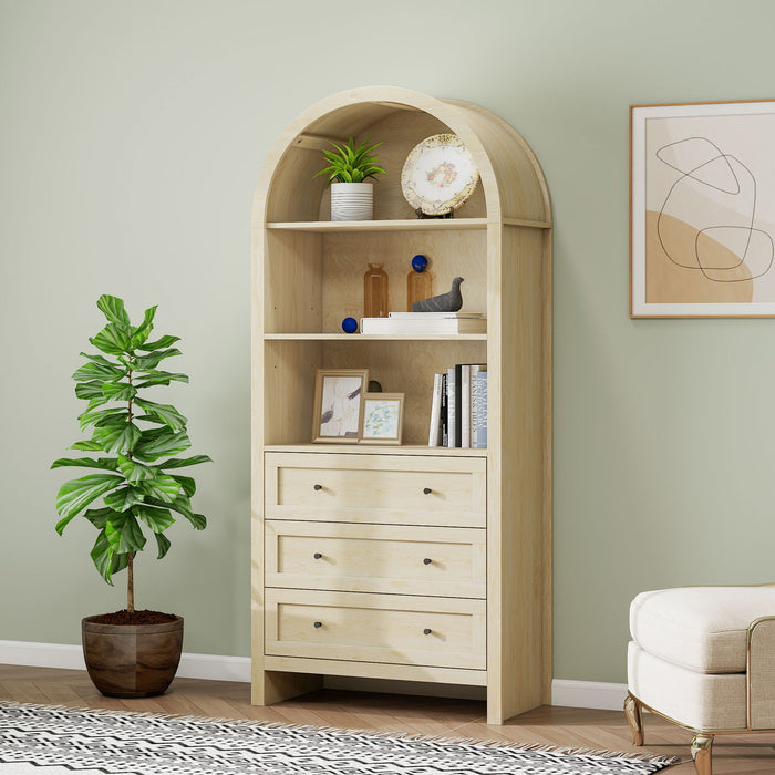 Giga arched farmhouse wood kitchen storage cabinet with adjustable shelves, versatile for kitchen, dining, or living room decor.