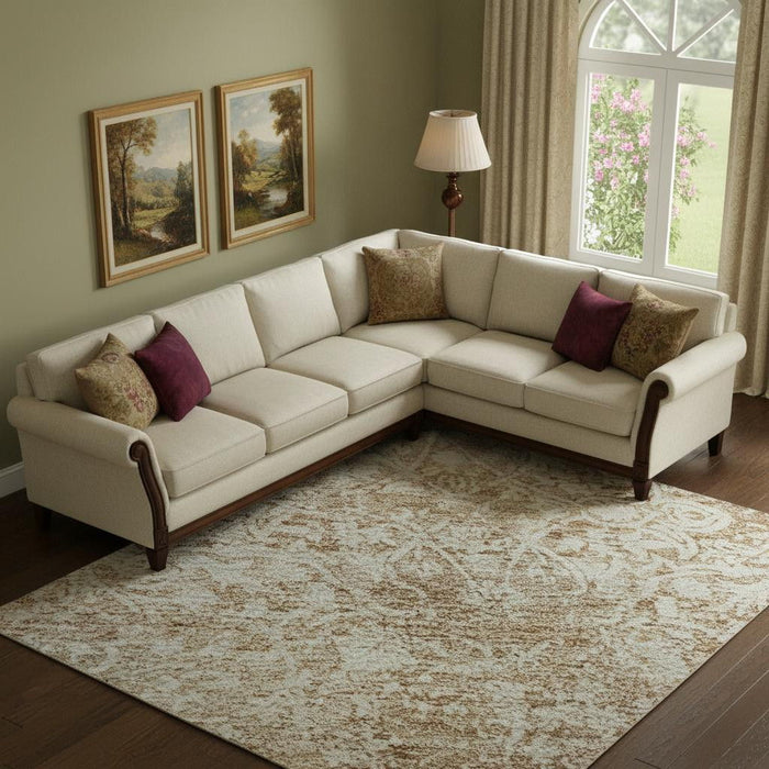 10' X 14' Oriental Washable Area Rug With UV Protection (700595) - Coral / Ivory