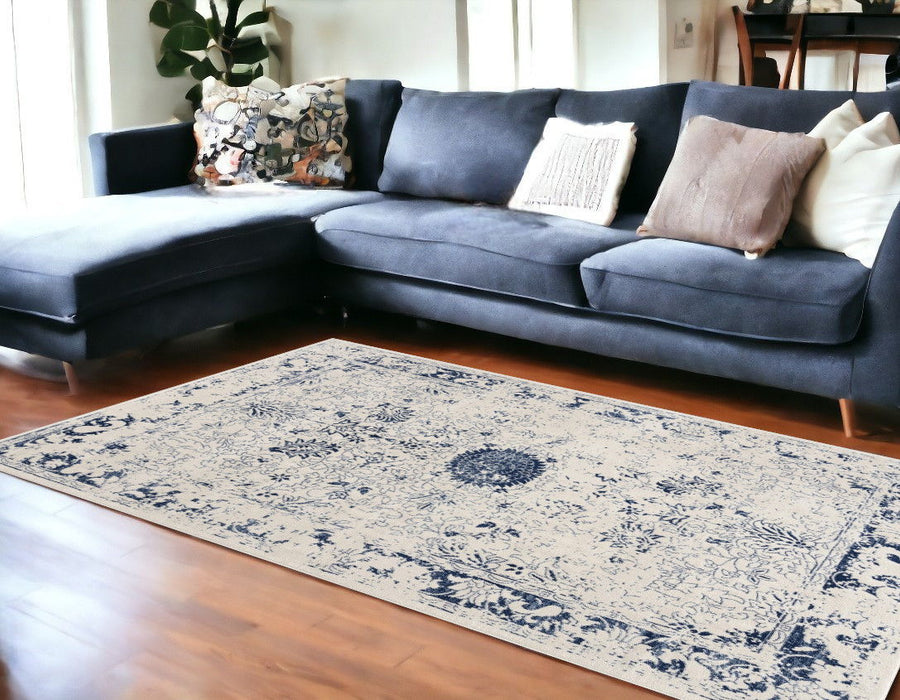 8' x 11' Distressed Floral Area Rug - Navy Blue
