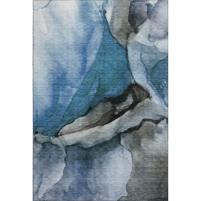 10' X 14' Abstract Washable Area Rug With UV Protection (708619) - Blue / Gray / Silver