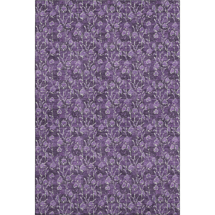 10' X 14' Floral Washable Area Rug With UV Protection (656466) - Purple / Ivory