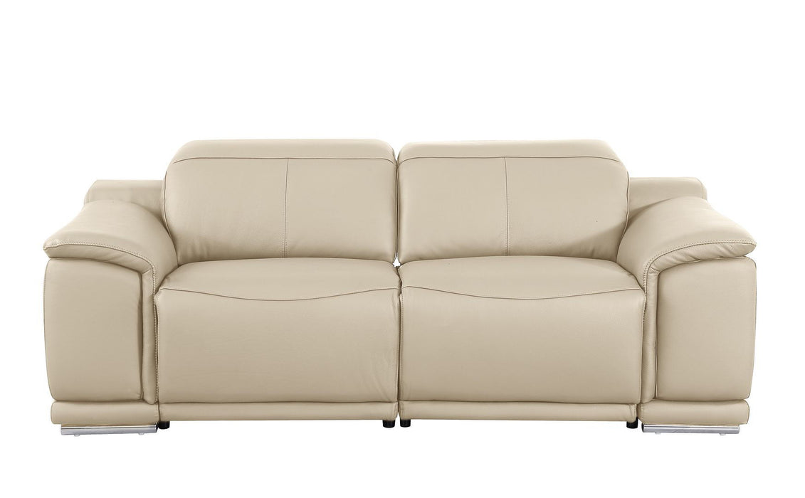Italian Leather Power Reclining Loveseat - Cream / Silver