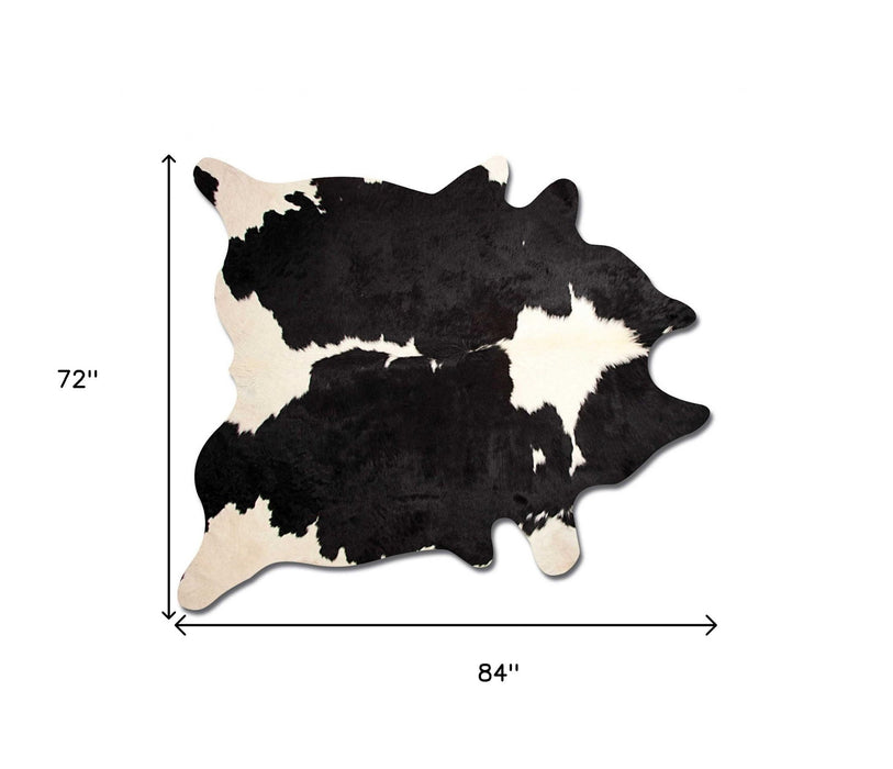 6' X 7' Cowhide Animal Print Area Rug - Black And White