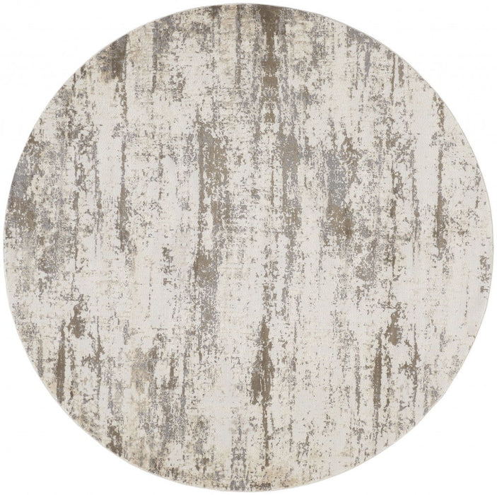 8' Round Abstract Area Rug - Ivory And Brown