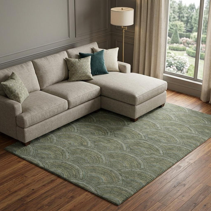 10' X 14' Geometric Washable Area Rug With UV Protection (677705) - Olive Green / Silver