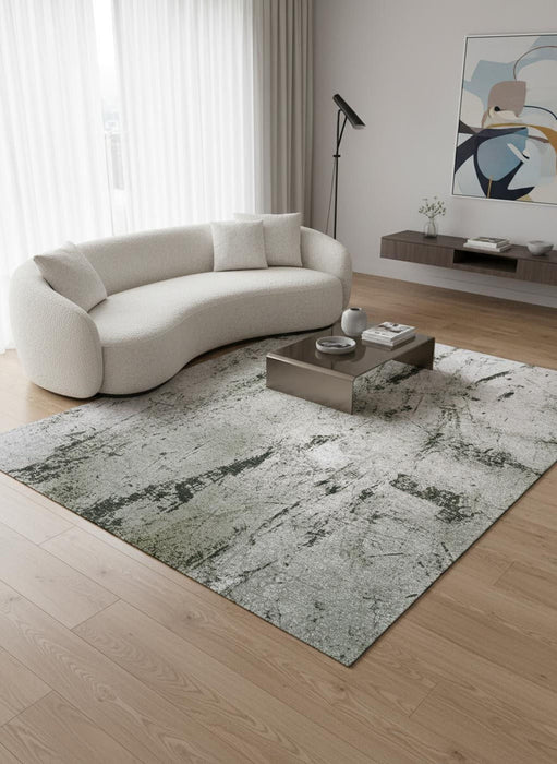 8' Abstract Washable Round Rug With UV Protection (610041) - Green / White