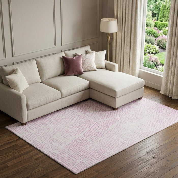 8' X 10' Diamond Washable Area Rug With UV Protection (650588) - Pink / Ivory