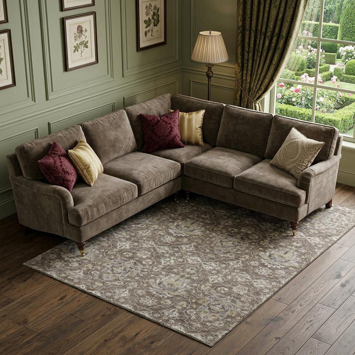 9' X 12' Floral Medallion Distressed Washable Area Rug With UV Protection (644561) - Taupe / Ivory / Gold