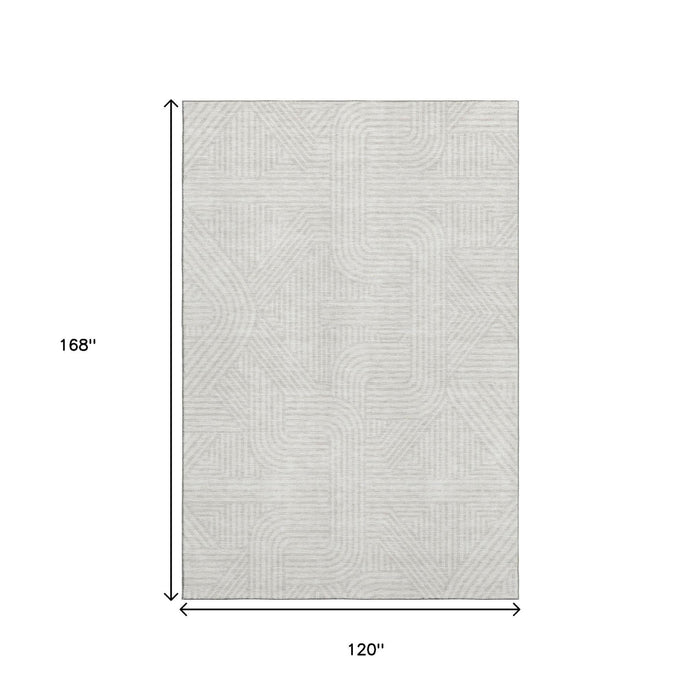 10' X 14' Abstract Geometric Washable Area Rug With UV Protection (672923) - Ivory / Beige