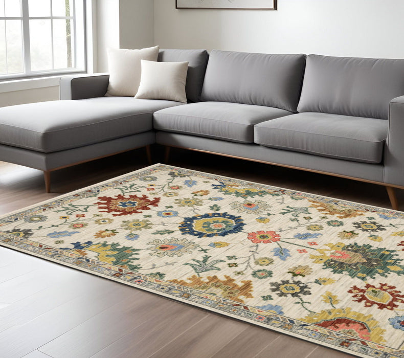 10' X 13' Oriental Area Rug With Fringe - Ivory / Blue