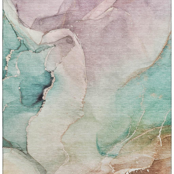 9' X 12' Abstract Washable Area Rug With UV Protection (647349) - Teal / Ivory / Brown