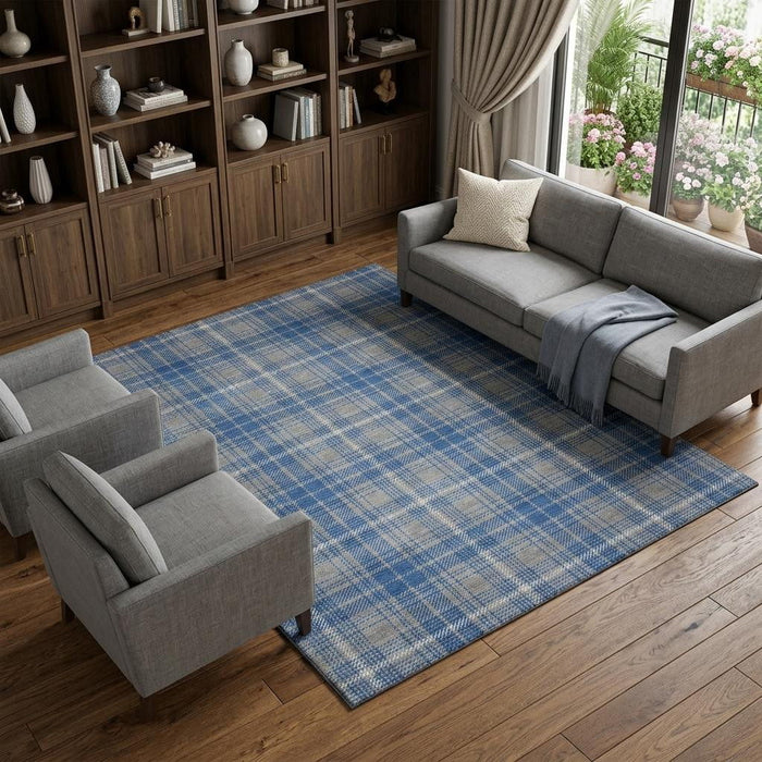 10' X 14' Plaid Washable Area Rug With UV Protection (678239) - Gray / Blue / Ivory