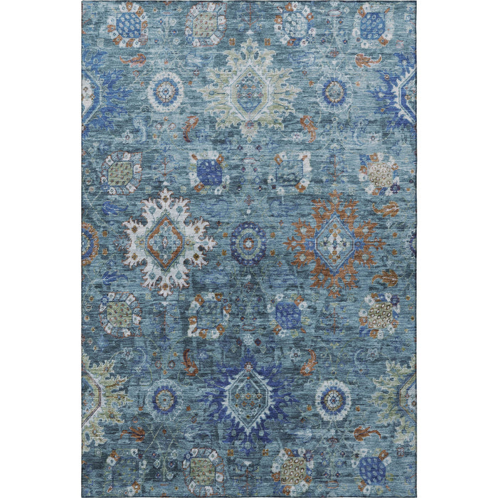 10' X 14' Oriental Washable Area Rug With UV Protection (708343) - Blue / Rust / Ivory