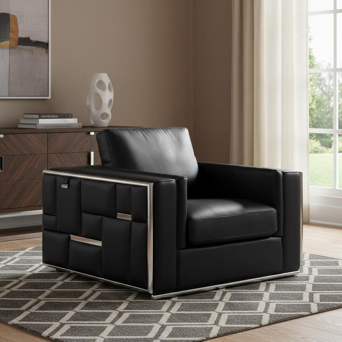 Metallic Top Grain Leather Club Chair - Black And Silver