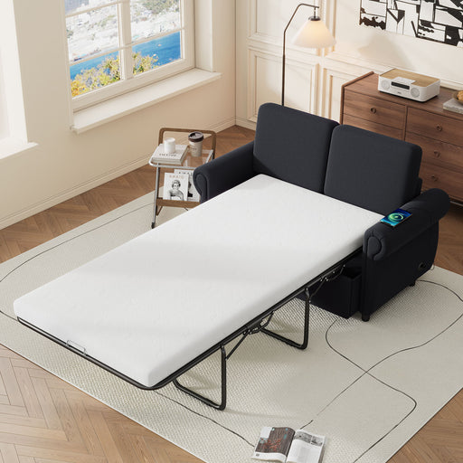 Giga pull-out sofa bed loveseat with twin size memory mattress, two USB ports, ideal for living room spaces, shown in a modern setting.