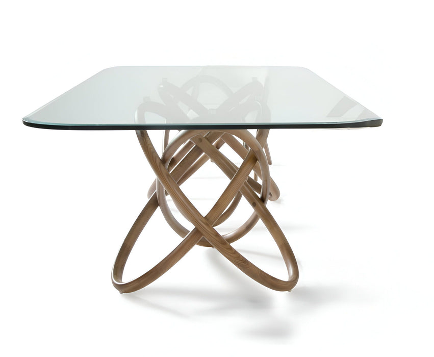 94" Glass And Solid Wood Pedestal Base Dining Table - Natural