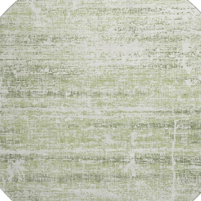 8' Abstract Washable Round Rug With UV Protection - Artichoke Green / Ivory