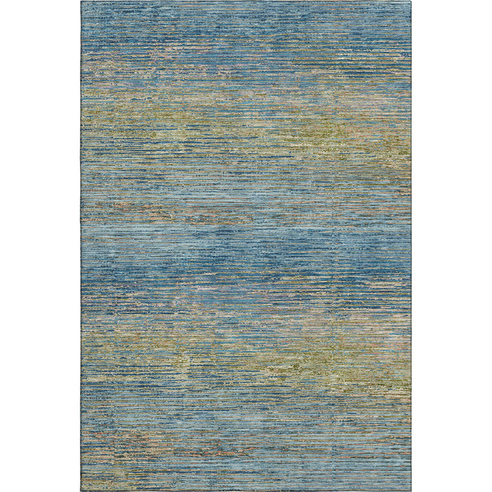 10' X 14' Striped Washable Area Rug With UV Protection (692625) - Denim Blue / Olive Green