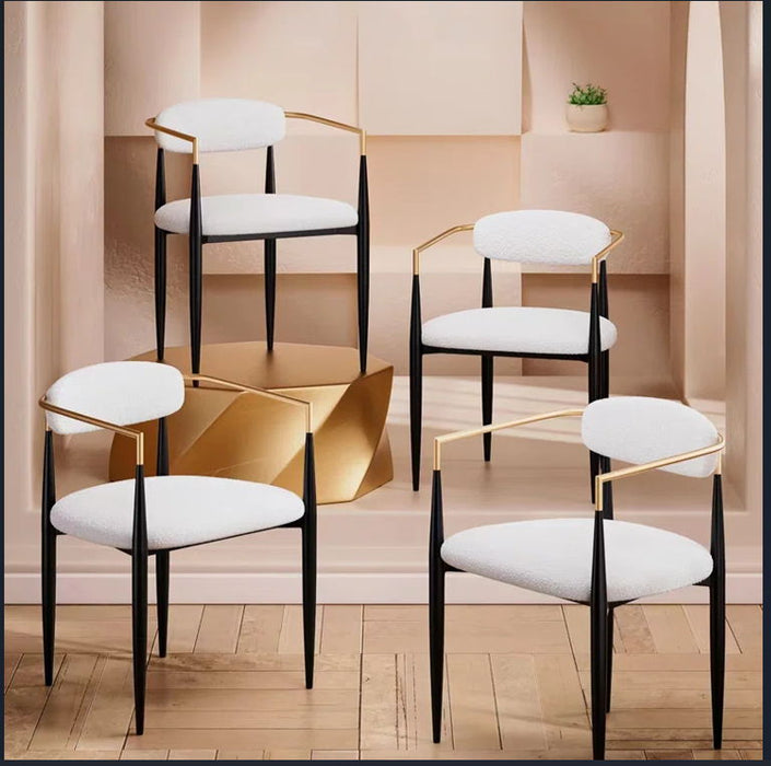 Fabric Partially Open Back Dining Arm Chairs (Set of 2) - Beige / Gold / Black