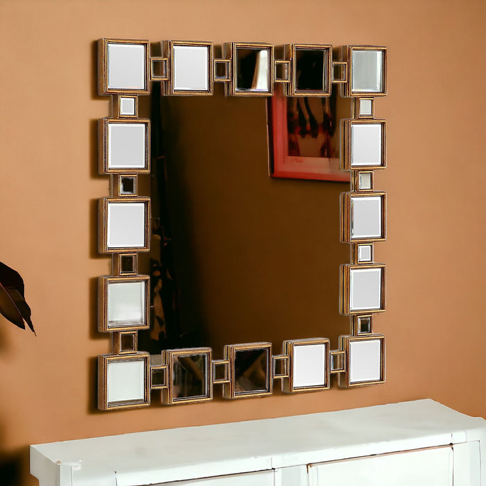 32" Square Framed Accent Mirror - Gold