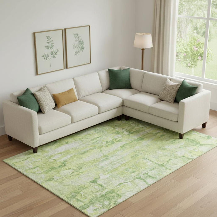 10' X 14' Abstract Washable Area Rug With UV Protection (718514) - Lime Green / Ivory