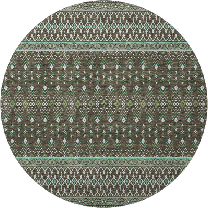 8' Tribal Washable Round Rug With UV Protection (657098) - Brown / Taupe