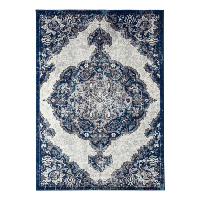 8.8' x 11.8' Medallion Power Loom Area Rug - Navy And Ivory