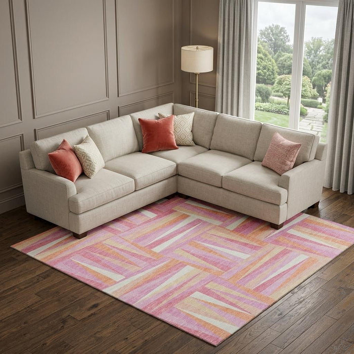 10' X 14' Geometric Washable Area Rug With UV Protection (679408) - Blush / Peach / Ivory