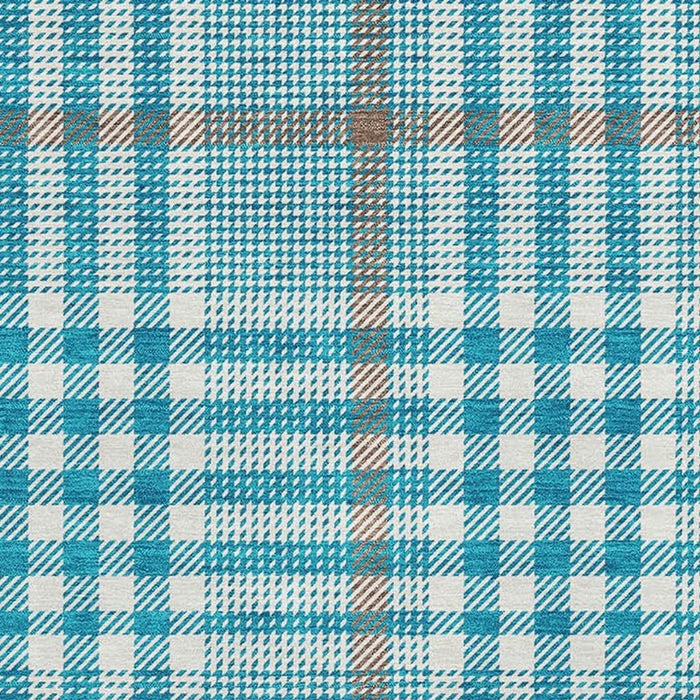 10' X 14' Plaid Washable Area Rug With UV Protection (682673) - Teal / Ivory / Gray