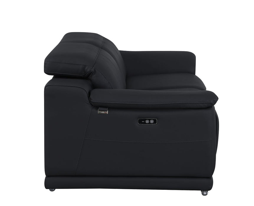 Italian Leather Power Reclining Loveseat (720514) - Black / Silver