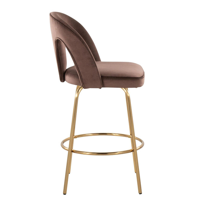 Ava - Upholstered Fixed-Height Barstool (Set of 2) - Gold Base