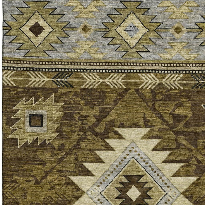 10' X 14' Geometric Washable Area Rug With UV Protection (700241) - Brown / Beige / Charcoal