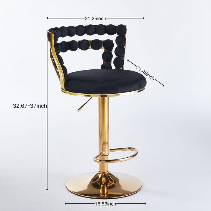 Set of two Giga modern bar stools with iron tube legs, soft cushions, and comfortable backrests for stylish seating.