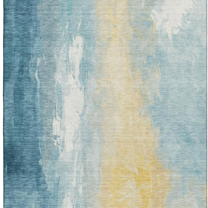 10' X 14' Abstract Washable Area Rug With UV Protection (705545) - Teal / Gold