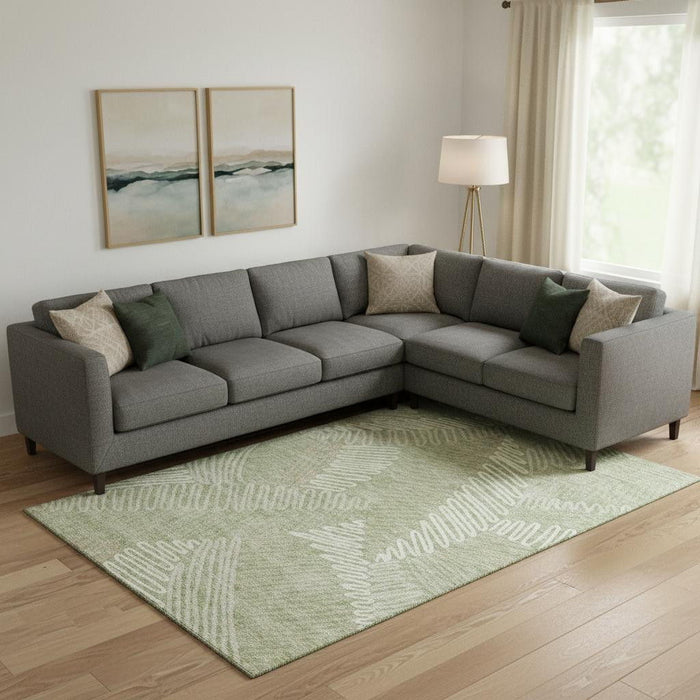 10' X 14' Floral Washable Area Rug With UV Protection (671864) - Artichoke Green / Beige