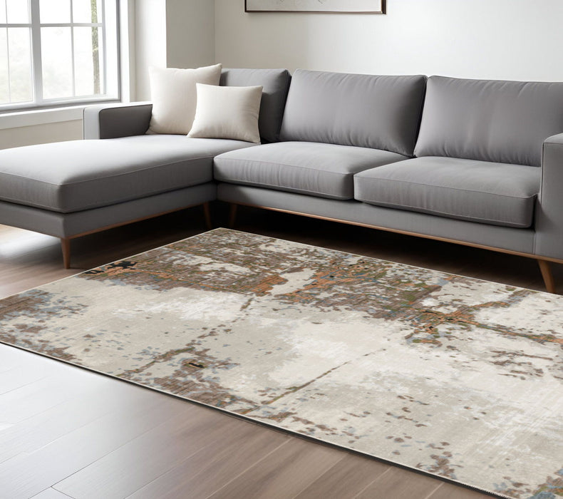 6' x 9' Abstract Power Loom Stain Resistant Area Rug - Gray Salmon Pink Blue Beige And Green