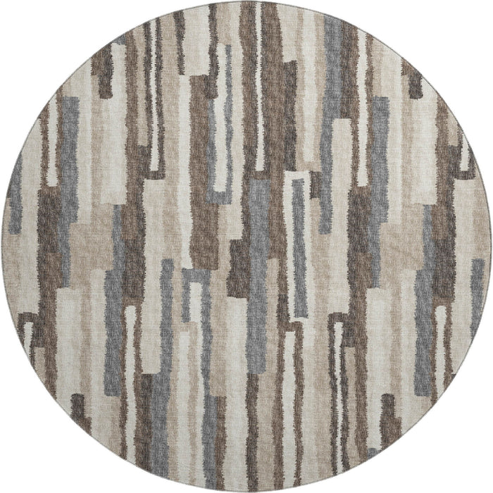 8' Transitional Abstract Washable Round Rug With UV Protection - Brown