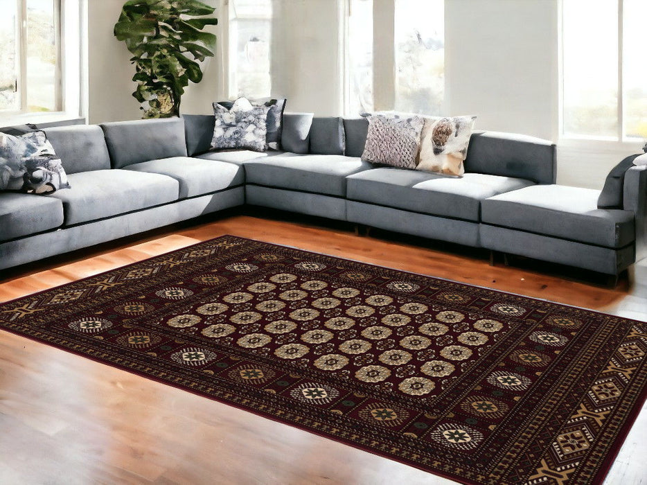 9.8' x 13.3' Oriental Washable Non Skid Area Rug - Red And Ivory