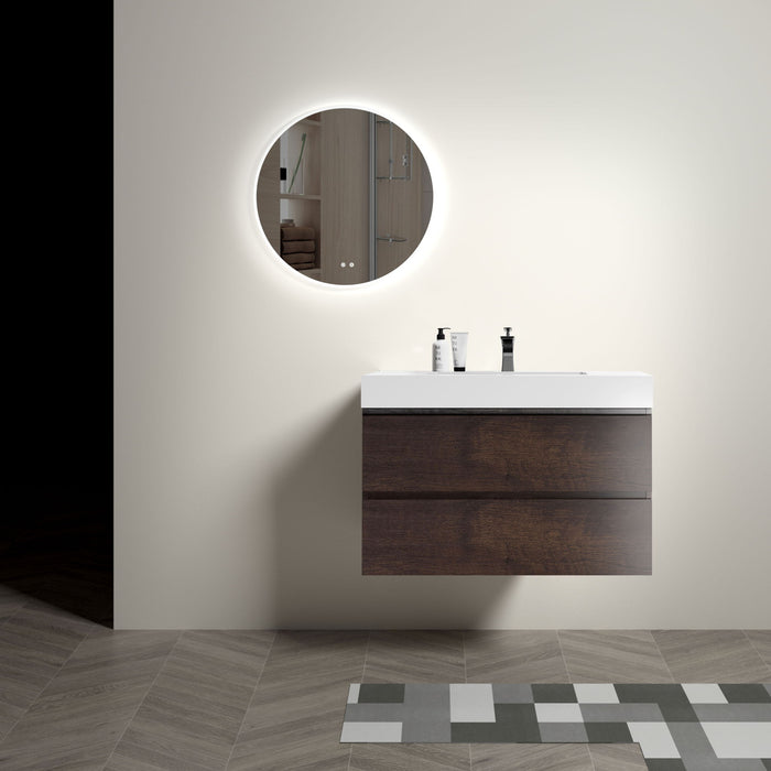 Giga Alice bathroom vanity wall-mounted with integrated sink, large storage, modern floating design, without drain or faucet.