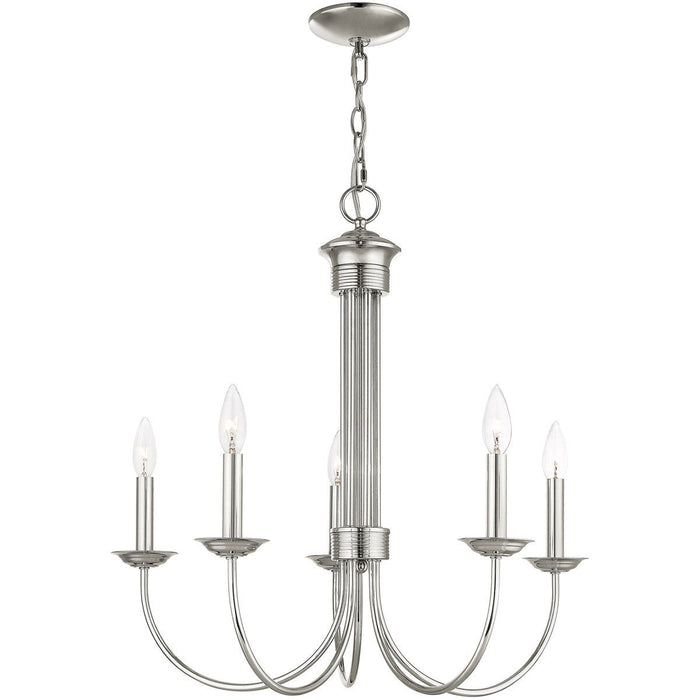 24" Five Light Metal Dimmable Chandelier With Shades - Nickel
